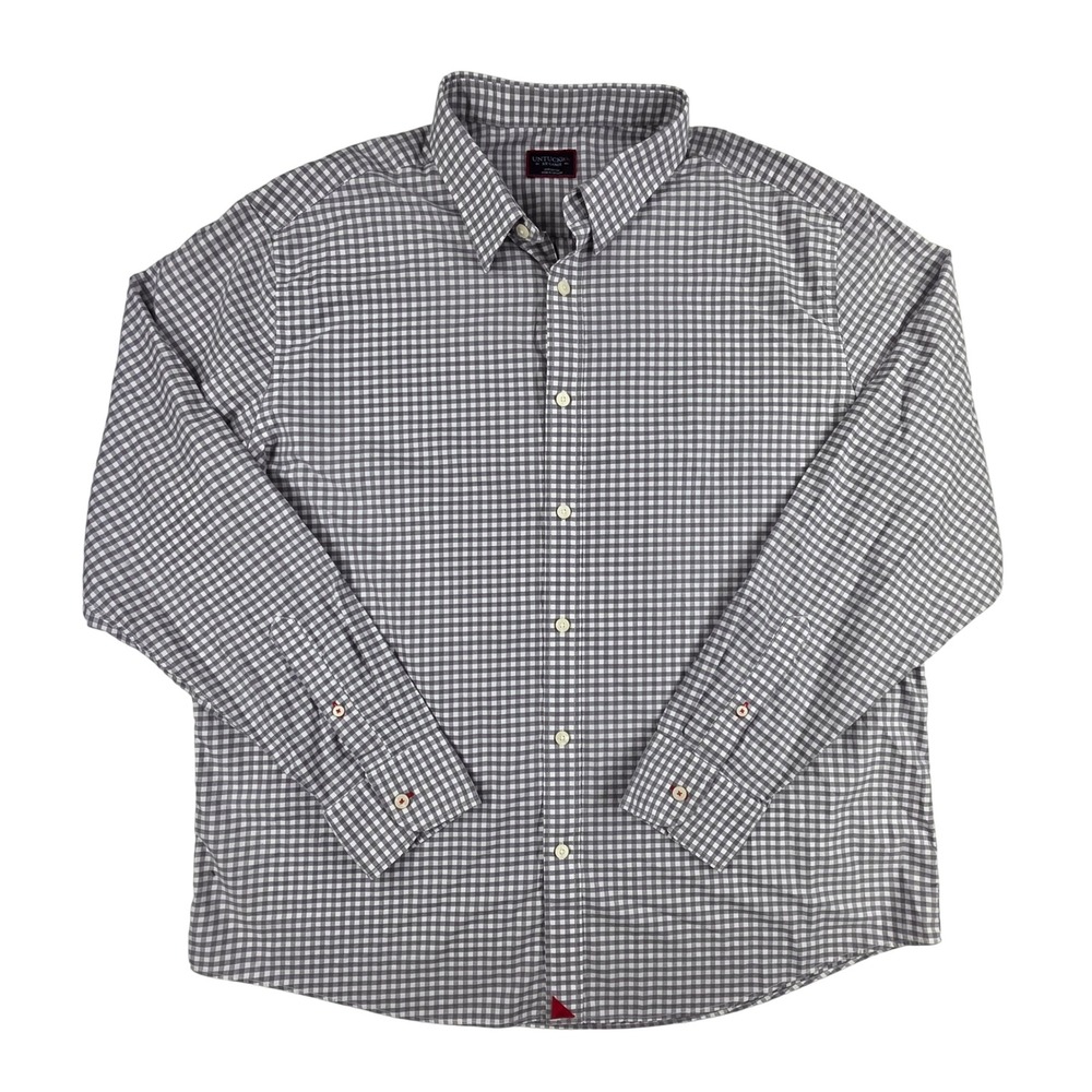 UNTUCKit New Dunn Mens XXL Gingham Button Down Shirt Grey White Regular Fit - Picture 1 of 9